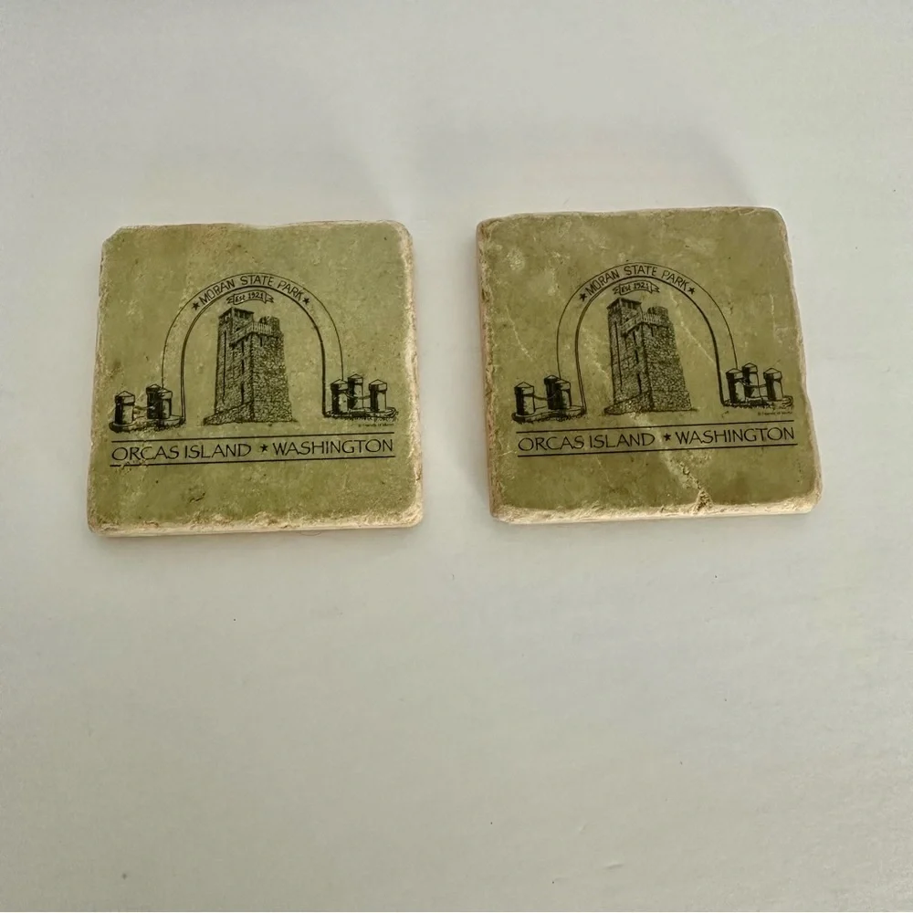 Orcas Island Washington Moran State Park Set Of Two Tumbled Marble Coasters